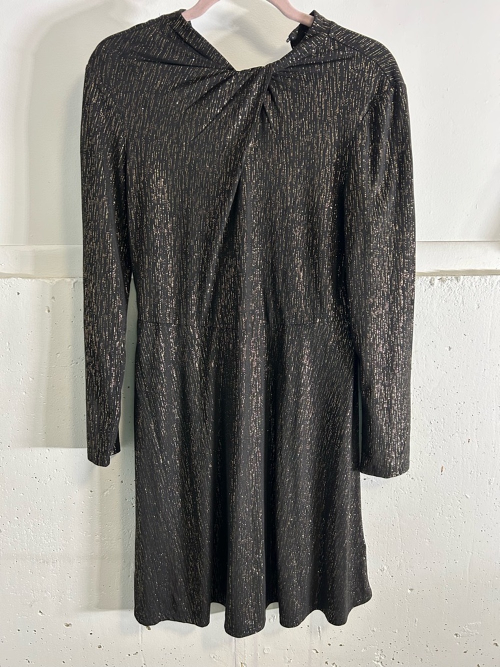 Spense Black Dress with Metallic Sheen Long Sleeve
